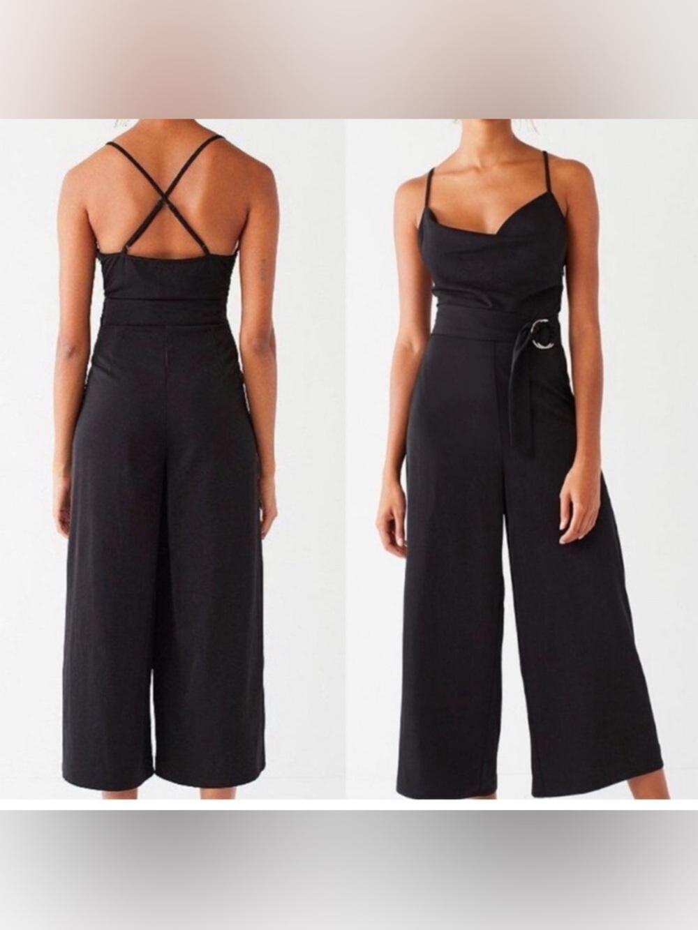 Urban outfitters Black Wide-Leg Jumpsuit with Belt - Picture 1 of 5